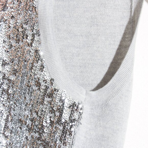 J. Crew Merino Wool V-Neck Sweater-Vest Silver Sequin Gray Embellished Sz Medium - Picture 5 of 14